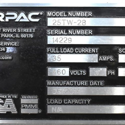 Arpac Model 25TW28 Intermittent Motion Shrink Bundler with Heat Shrink Tunnel