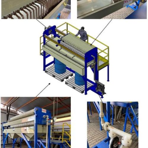 Seibt Filter Press with 40 Plates, Diaphragm Pump, and Doser Pumps