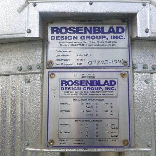 2019 Rosenblad (4) Effect 150K lbs/hr S/S Evaporator with a Stripper-Condenser and Thermal Oxidizer
