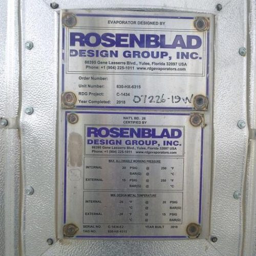 2019 Rosenblad (4) Effect 150K lbs/hr S/S Evaporator with a Stripper-Condenser and Thermal Oxidizer