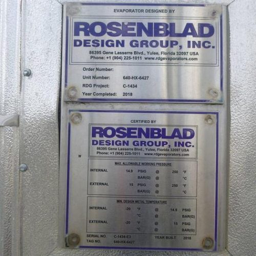 2019 Rosenblad (4) Effect 150K lbs/hr S/S Evaporator with a Stripper-Condenser and Thermal Oxidizer