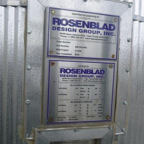 2019 Rosenblad (4) Effect 150K lbs/hr S/S Evaporator with a Stripper-Condenser and Thermal Oxidizer