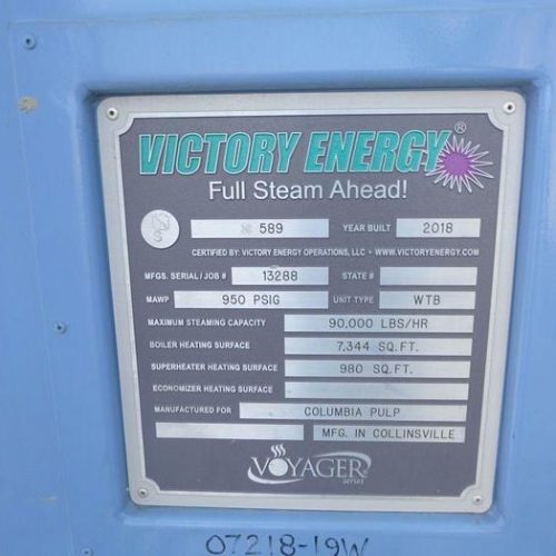 Victory Energy Voyager Series Model VS-5-78SP SH 90,000 LBS/HR PPH Natural Gas Package Boiler