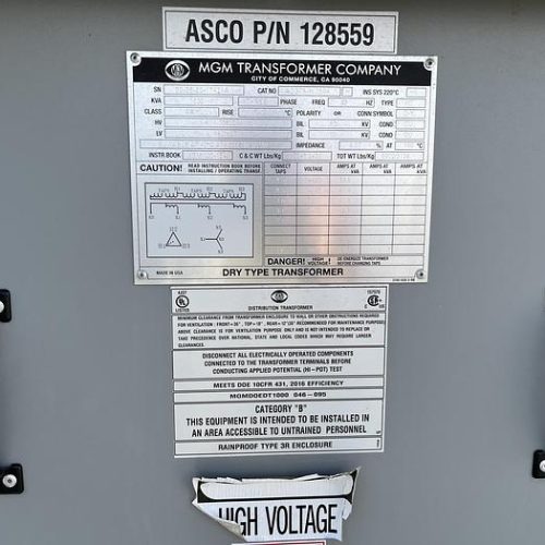 Asco Load Bank with 1000 KVA MGM Transformer