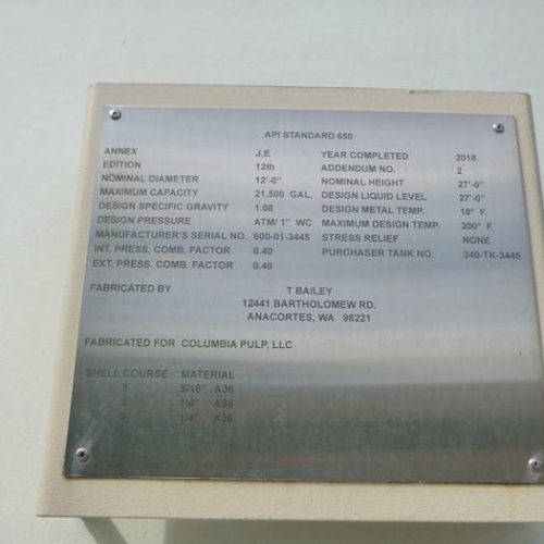 21,500 Gallon A36 Steel Tank 27′ Tall 12′ Diameter