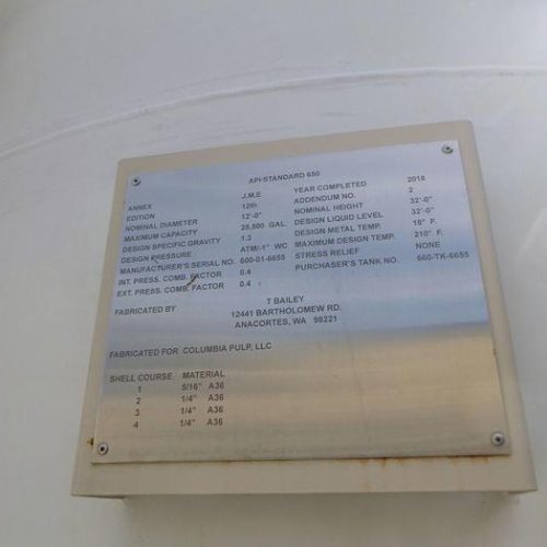 25,500 Gallon A36 Steel Tank 32′ Tall 12′ Diameter (Eight Available)