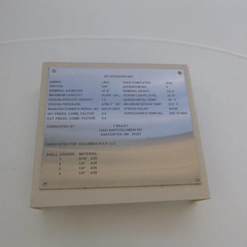 25,500 Gallon A36 Steel Tank 32′ Tall 12′ Diameter (Eight Available)