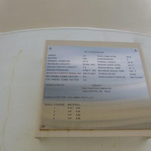 25,500 Gallon A36 Steel Tank 32′ Tall 12′ Diameter (Eight Available)