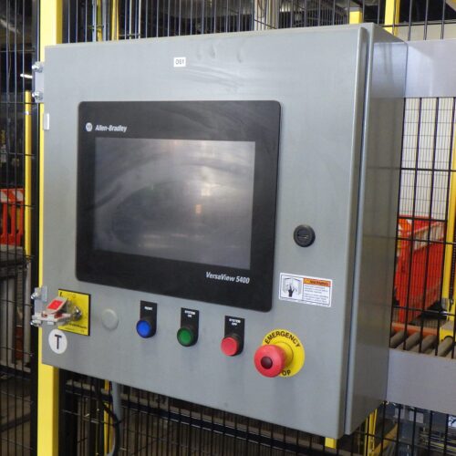 Schneider Complete Palletizer System Including Fanuc Model M410IB, Single Pallet Discharge, Pallet Wrapper, Guarding, Safety Curtain
