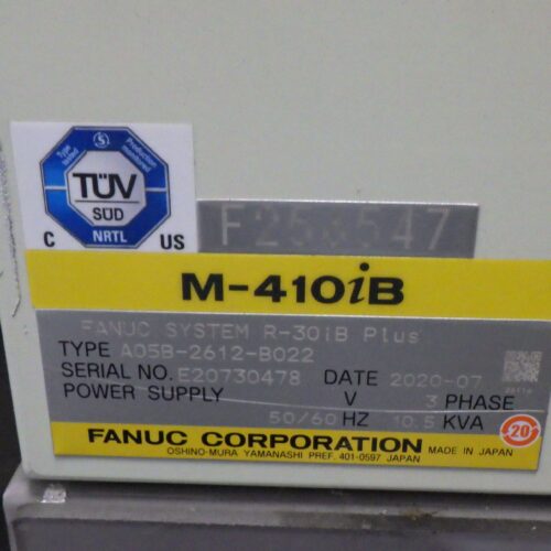 Schneider Complete Palletizer System Including Fanuc Model M410IB, Single Pallet Discharge, Pallet Wrapper, Guarding, Safety Curtain