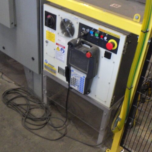 Schneider Complete Palletizer System Including Fanuc Model M410IB, Single Pallet Discharge, Pallet Wrapper, Guarding, Safety Curtain