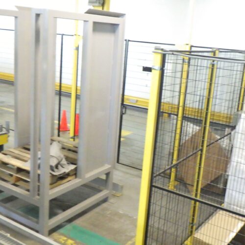 Schneider Complete Palletizer System Including Fanuc Model M410IB, Single Pallet Discharge, Pallet Wrapper, Guarding, Safety Curtain