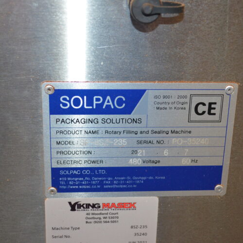 Viking Solpac Model SP8SZ-235 Stainless Steel Pre-Formed Pouch Filler and Sealer