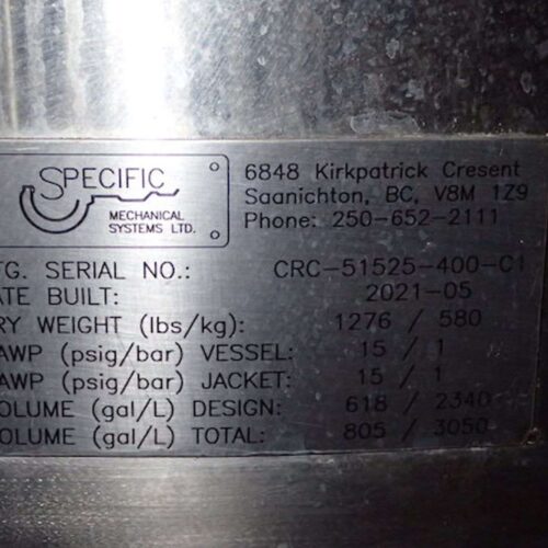 Specific Brewing Mixing Tank w/ Top Mounted Silo, Work Platform, Controls, Etc