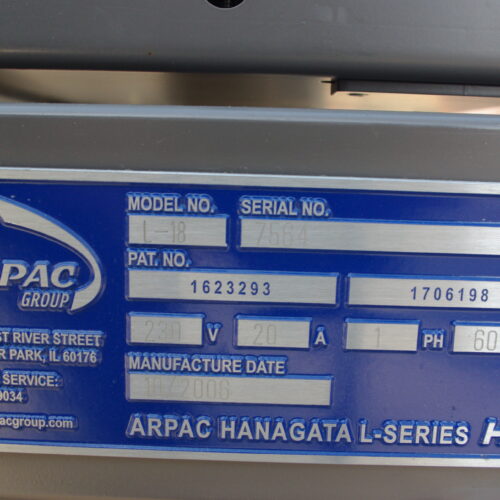 Arpac Hanagata Model L18 Intermittent Motion Automatic L Bar Sealer with Shanklin Model T7H Heat Shrink Tunnel