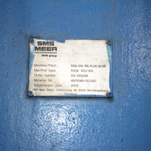 SMS Meer Wagner Model R100 100-Ton Ring Forming Mill with Cone Rolls, Laser Measurement System, Hydraulic System, Bridge Crane, Etc