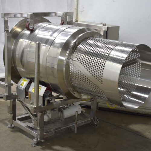 Spray Dynamics S/S 30 in Diameter x 43 in L Soft Flight Seasoning Drum w/ Adjustable Pitch and Sifter Attachment