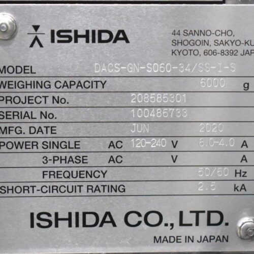 Ishida Model DACSGNS06034SSIS 6,000 Gram Capacity Checkweigher