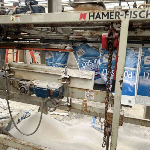 Complete Salt Bulk Packaging Line for Manufacturing 40 Lbs. Bags of Pool Salt with Dryer, Filler, Screener, Conveyors, Etc.