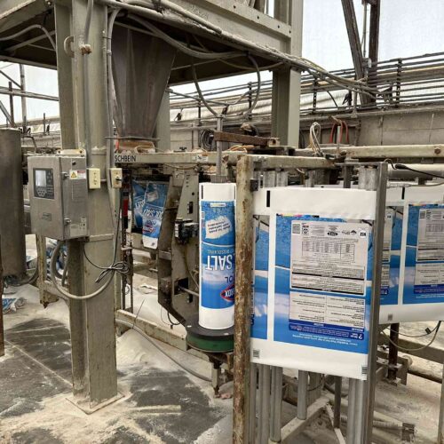 Complete Salt Bulk Packaging Line for Manufacturing 40 Lbs. Bags of Pool Salt with Dryer, Filler, Screener, Conveyors, Etc.