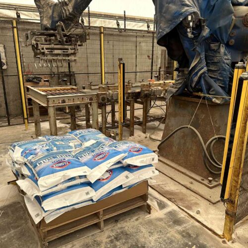 Complete Salt Bulk Packaging Line for Manufacturing 40 Lbs. Bags of Pool Salt with Dryer, Filler, Screener, Conveyors, Etc.