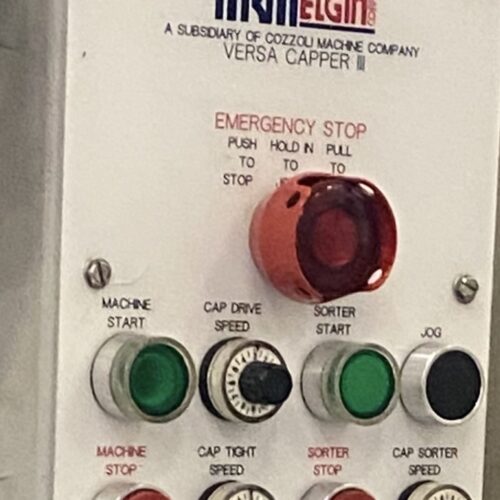 MRM Elgin Model Versacapper III (6) Quill Inline Spindle Capper with Cap Sorter