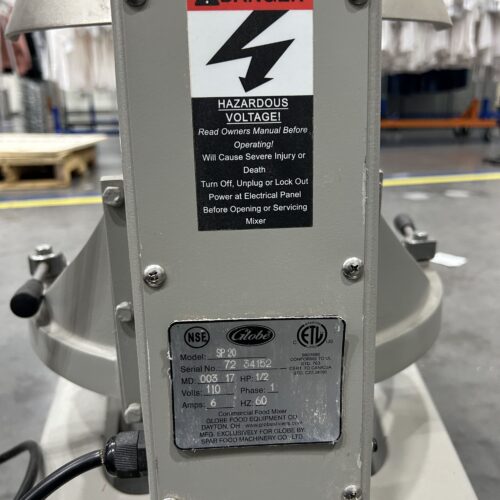 Globe Model SP20 20 Quart Planetary Mixer with Stainless Steel Bowl and Mixer Attachments