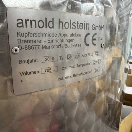 Arnold Holstein Model SH1200 705 Liter Cylindrical Neck Copper Waterbath Pot Still