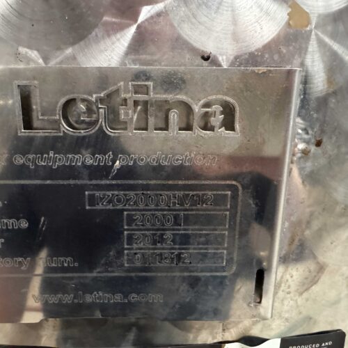 Letina Model IZO2000HVIZ 2,000 Liter Stainless Steel Vertical Cooling Jacketed Tank
