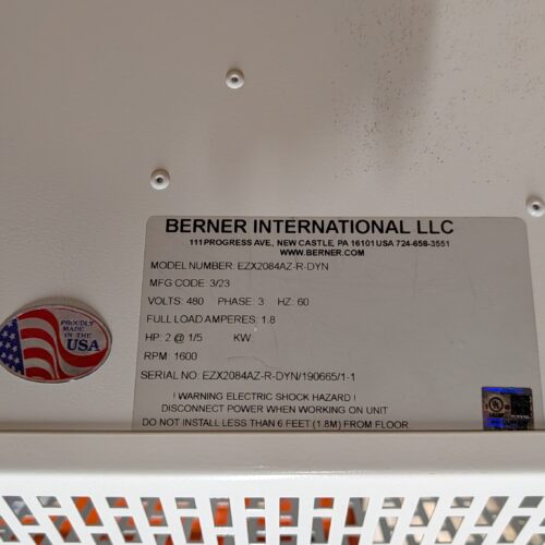 UNUSED Berner International Model EZX2084AZRDYN 7-Foot-Long Low Profile Air Curtain