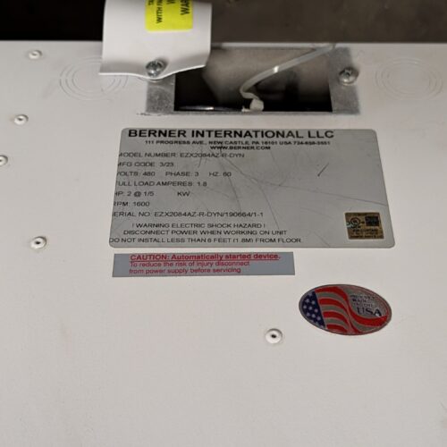 UNUSED Berner International Model EZX2084AZRDYN 7-Foot-Long Low Profile Air Curtain