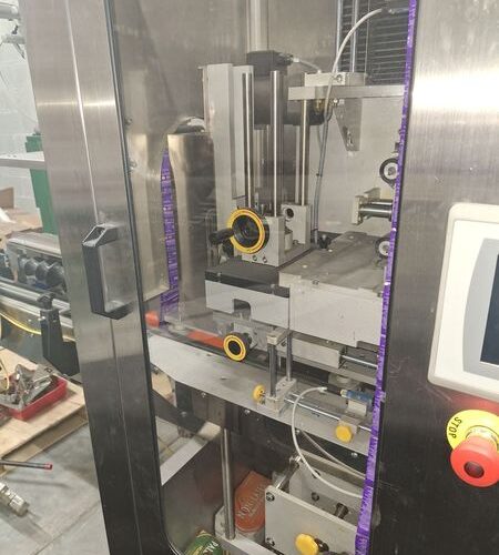 SleeveSeal Model SSL100 Stainless Steel High-Performance Vertical Sleeve Labeler