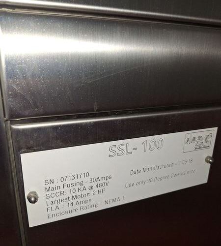 SleeveSeal Model SSL100 Stainless Steel High-Performance Vertical Sleeve Labeler