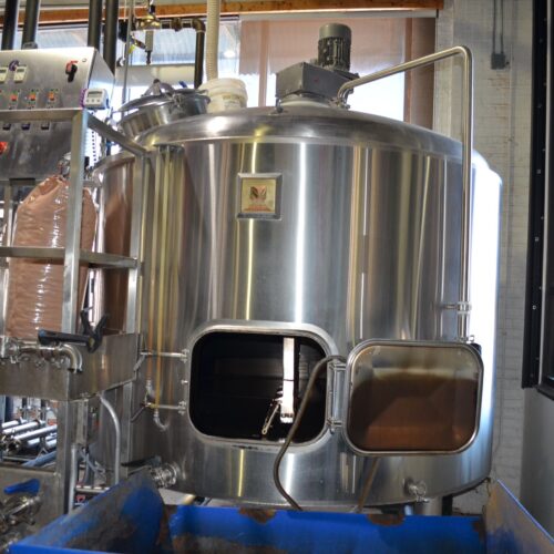 Marks 20 BBL Stainless Steel (2) Vessel Brewhouse System with (2) Centrifugal Pumps, Heat Exchanger, Controls, Pipe Manifold, Operator Platform