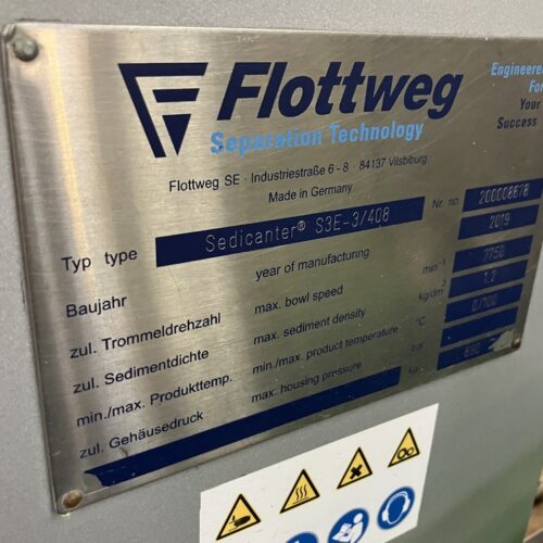 Flottweg Model Sedicanter S3E3408 Stainless Steel Horizontal Double-Conical Solid Bowl Centrifuge