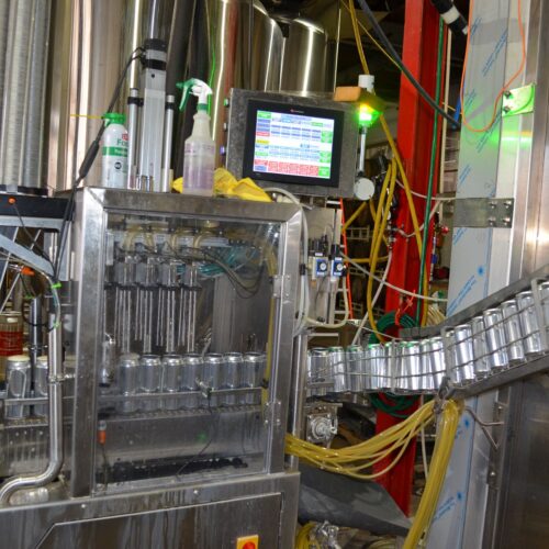 Alpha Brewing Operations (10) Head Stainless Steel Inline Can Filler with (2) Lane Lid Dispenser, Can Seamer, Water Rinse, Conveyor, Digital Touch Screen Controls