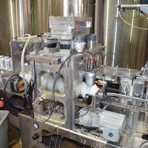 Alpha Brewing Operations (10) Head Stainless Steel Inline Can Filler with (2) Lane Lid Dispenser, Can Seamer, Water Rinse, Conveyor, Digital Touch Screen Controls