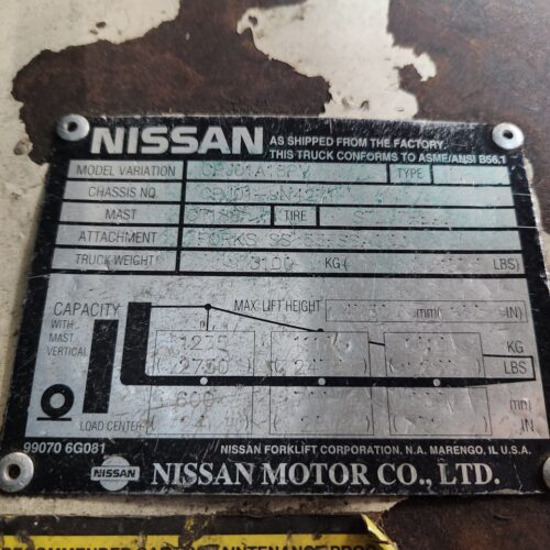 Nissan Optimum 35 CPJ01A18PV Forklift 2,750 Lbs. Maximum Capacity