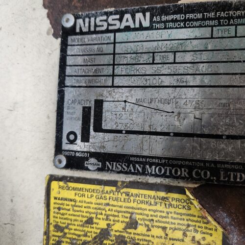 Nissan Optimum 35 CPJ01A18PV Forklift 2,750 Lbs. Maximum Capacity
