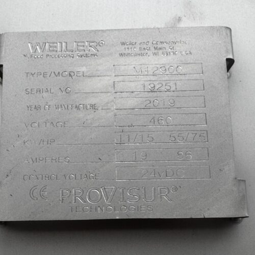 220 Cu Ft Weiler Provisur Model 12900 S/S Dual Shaft Paddle Mixer