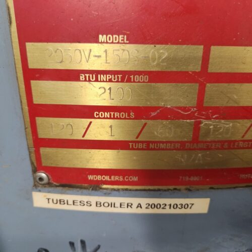 Williams & Davis 2050V-150S-02 Boiler System Tubeless