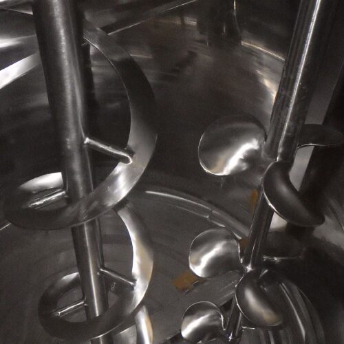 250 Gallon Groen Model 250GALTA S/S Vertical Triple Motion Jacketed Tank with Scott Turbon Mixer, Sweep Scrape, and Prop Agitators