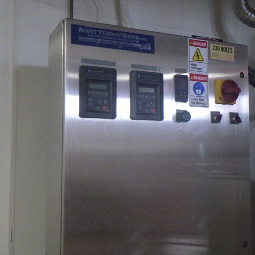 250 Gallon Groen Model 250GALTA S/S Vertical Triple Motion Jacketed Tank with Scott Turbon Mixer, Sweep Scrape, and Prop Agitators