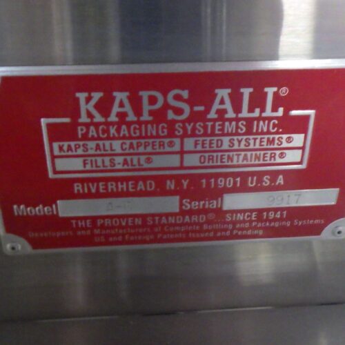 Kaps All Model A6 6-Quill Inline Spindle C-Frame Capper with Enercon Induction Sealer and Cap Feeder